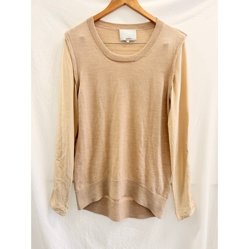 3.1 Phillip Lim Beige Double‎ Layer Shoulder Wool Silk Blend Sweater Soft Cozy